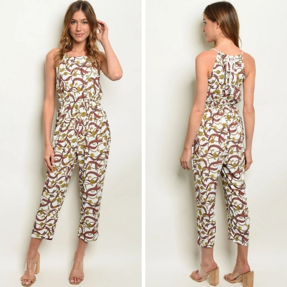 Joy & Co Pants - Off White Printed Jumpsuit